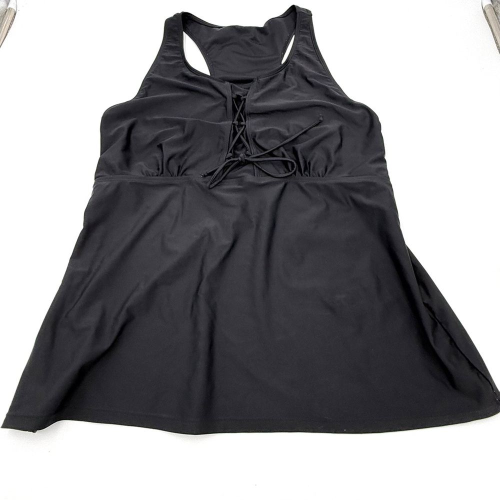 Black Lace Front Tankini Swimsuit Top XXL